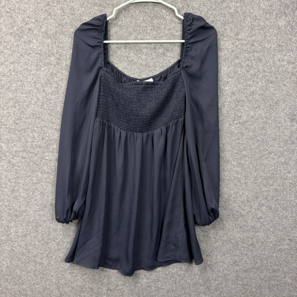 CUPSHE Womens Square Neck Smocked Long Sleeve Babydoll Dress Navy Size S